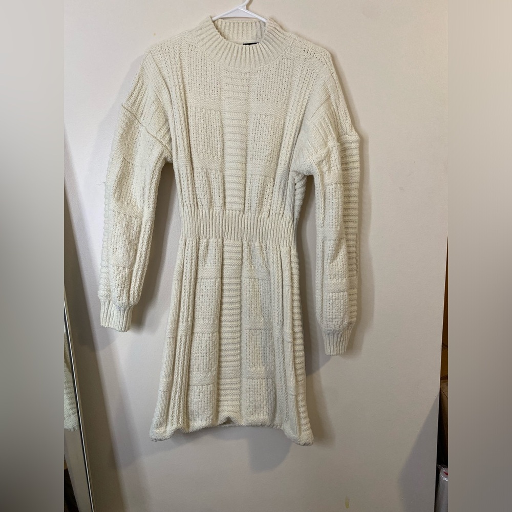 Lulus Patchwork it Cream Cable Knit Cutout Sweater mini Dress size small - Picture 4 of 13
